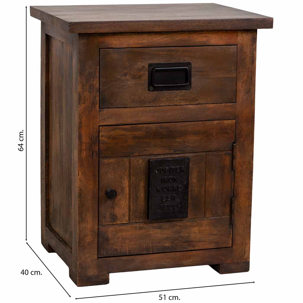 MESITA ÓXIDO ARTESANAL DE MADERA MACIZA CON 1 PUERTA Y 1 CAJÓN image 2