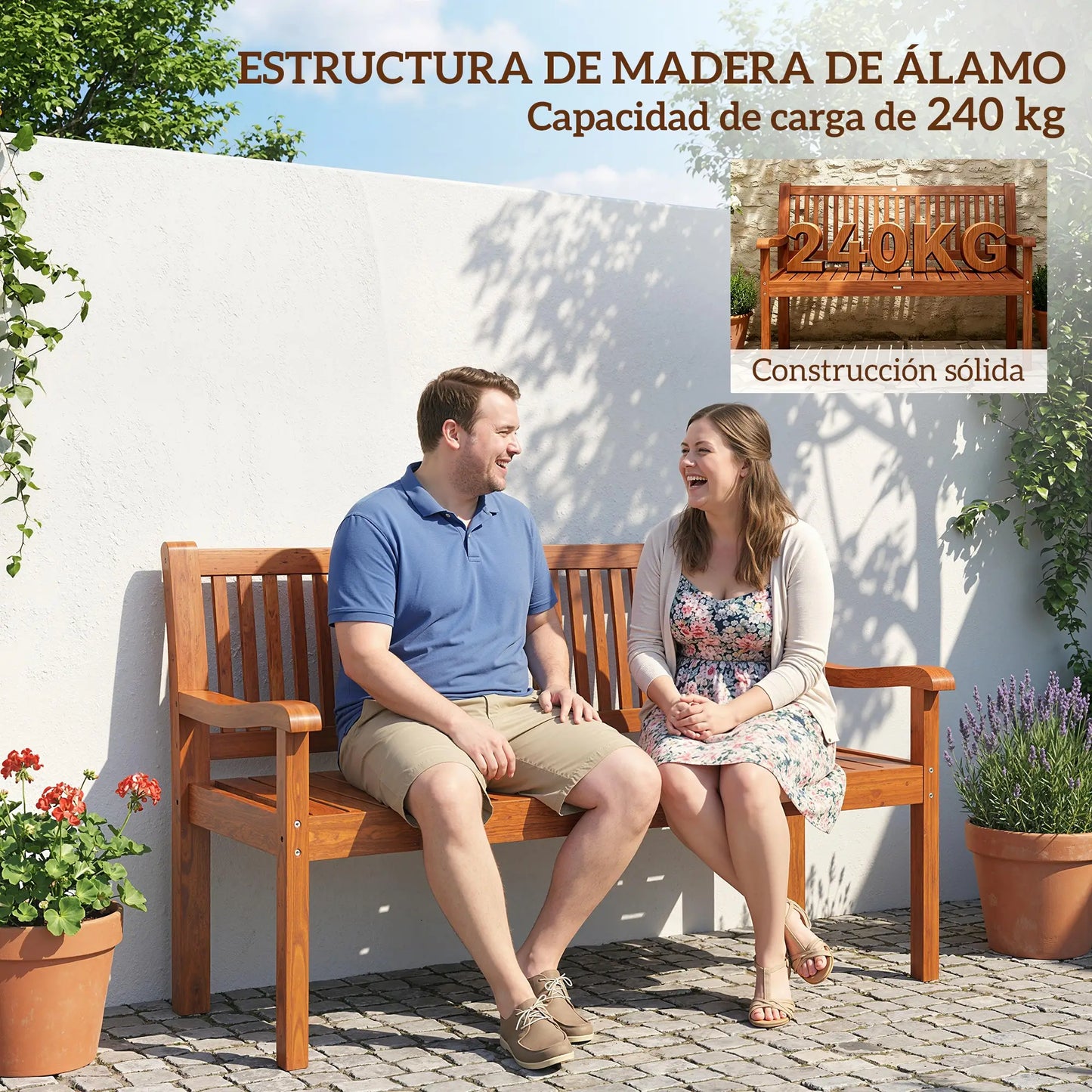 🌿 Banco de Jardín Modelo Natura Cover 2 Plazas Madera con Funda Impermeable