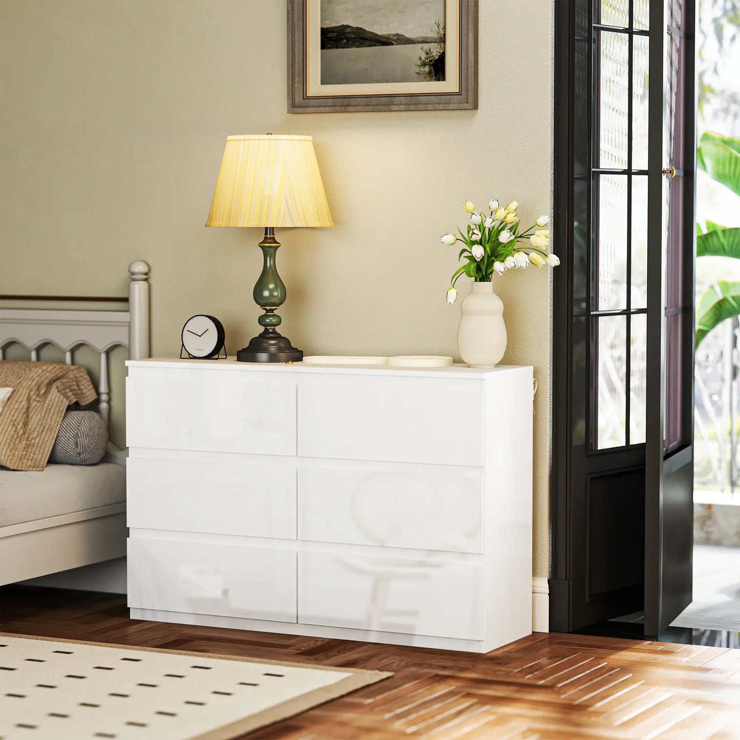CÓMODA DE DORMITORIO ARLUXA SIX CON 6 CAJONES · ESTILO MODERNO · BLANCO BRILLO image 5