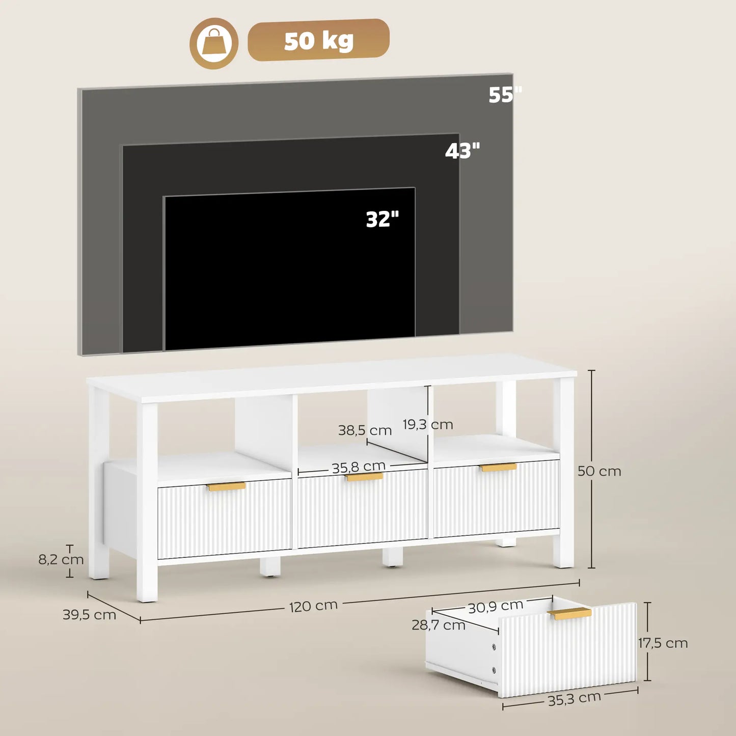 MUEBLE TV DISEÑO ESTRIADO 120 CM BLANCO & DORADO image 5