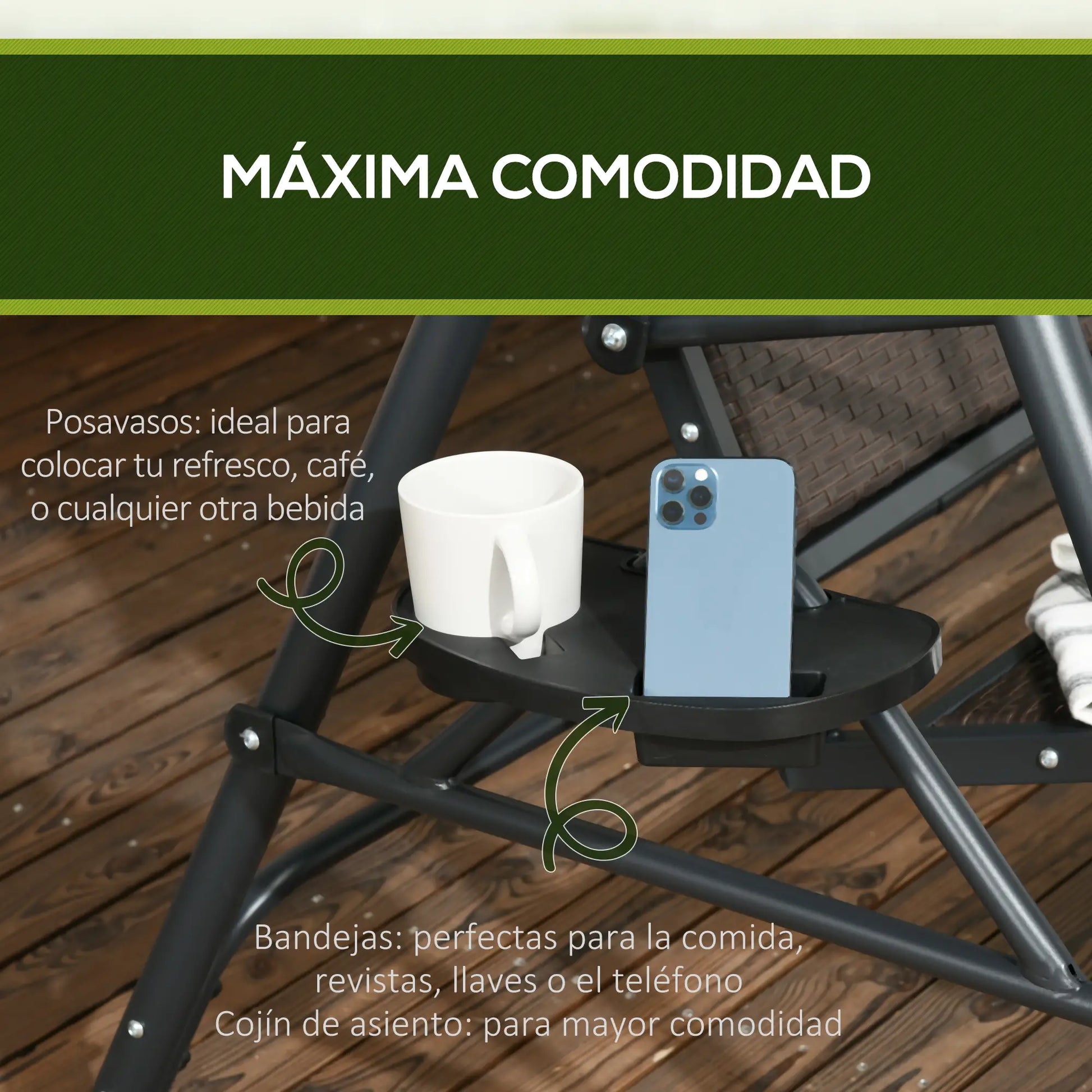 COLUMPIO DE JARDÍN 3 PLAZAS CON TOLDO AJUSTABLE RELAX GARDEN PRO image 3