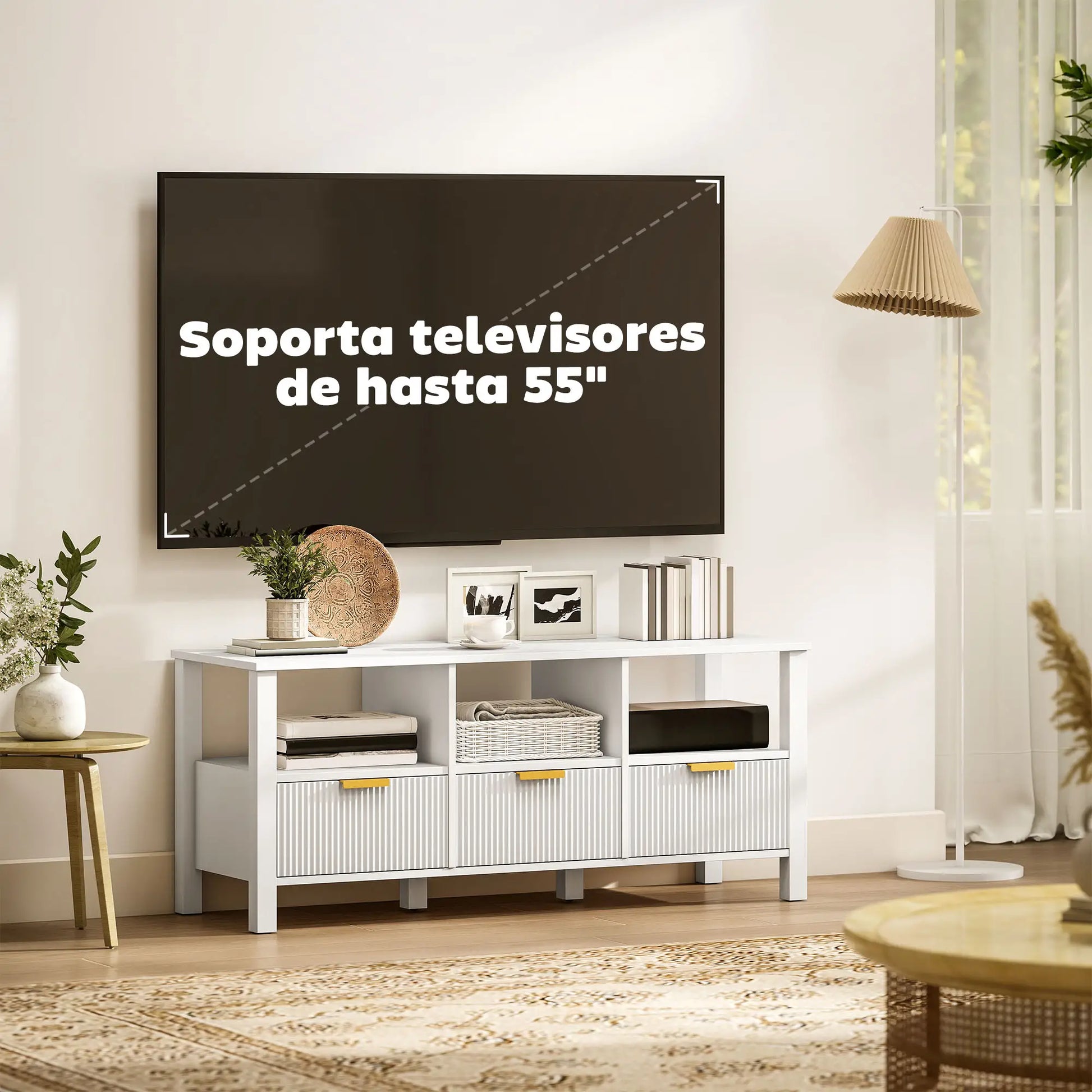 MUEBLE TV DISEÑO ESTRIADO 120 CM BLANCO & DORADO image 1