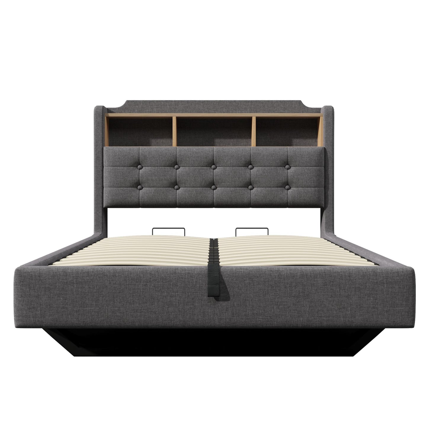🛏️ CAMA TAPIZADA FLOTANTE 140 × 200 CM CON LED, USB Y ARCÓN HIDRÁULICO | GRIS Y BEIGE | JAM MUEBLES