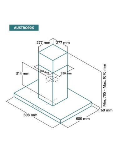 Campana de isla en forma de T  Johnson 90 cm Inox image 1