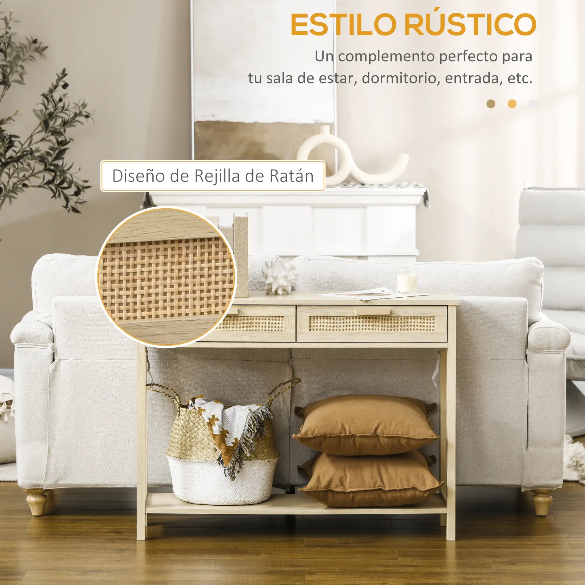 CONSOLA RÚSTICA RATÁN “NATURAL WEAVE DOUBLE DRAWER” image 1