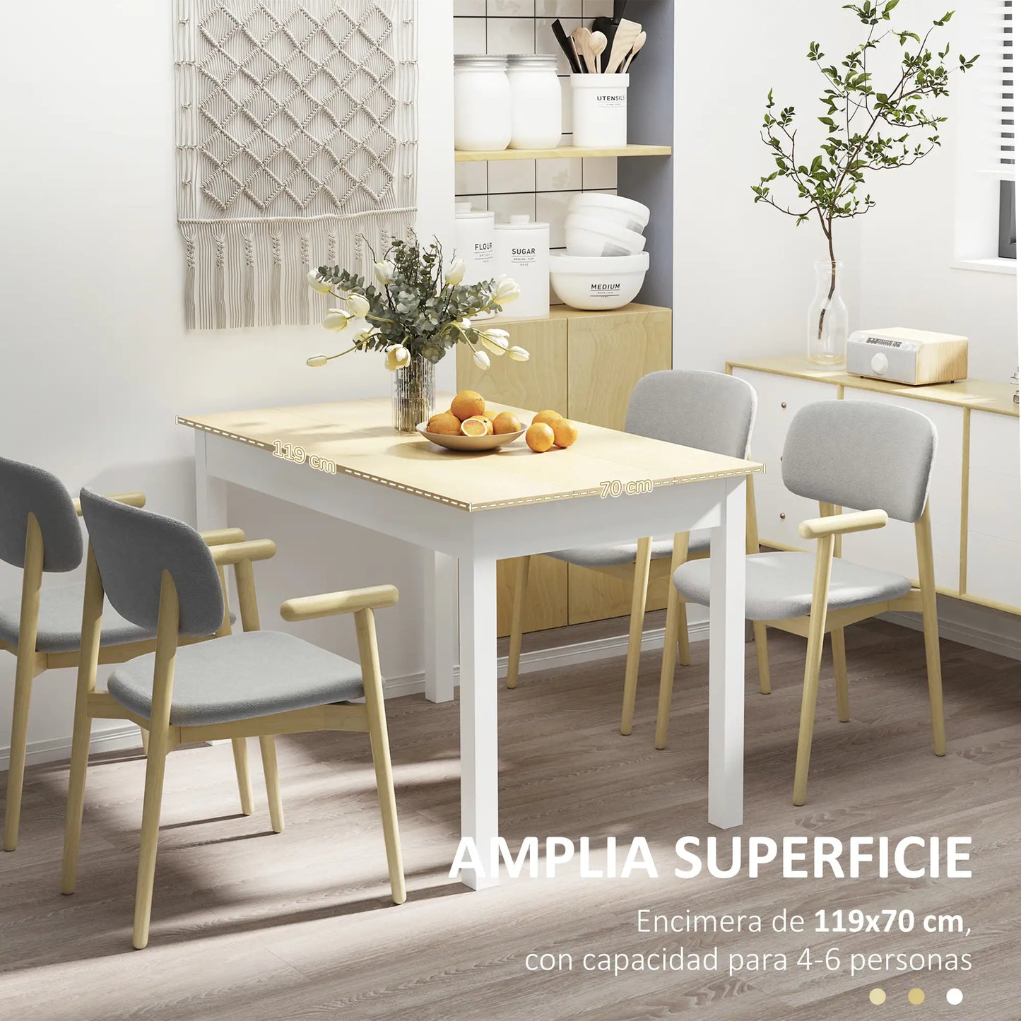 MESA DE COMEDOR PARA 4-6 PERSONAS – ROBLE Y BLANCO image 7
