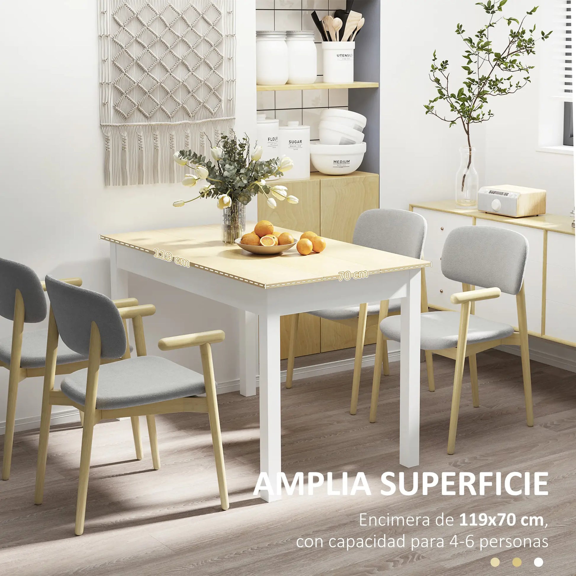 MESA DE COMEDOR PARA 4-6 PERSONAS – ROBLE Y BLANCO image 7