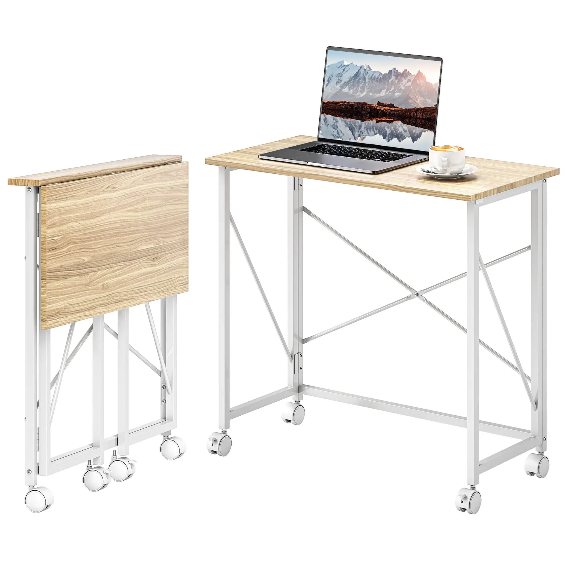 ESCRITORIO PLEGABLE CON RUEDAS FLEXIROLL 80x40 CM NATURAL Y BLANCO image 3