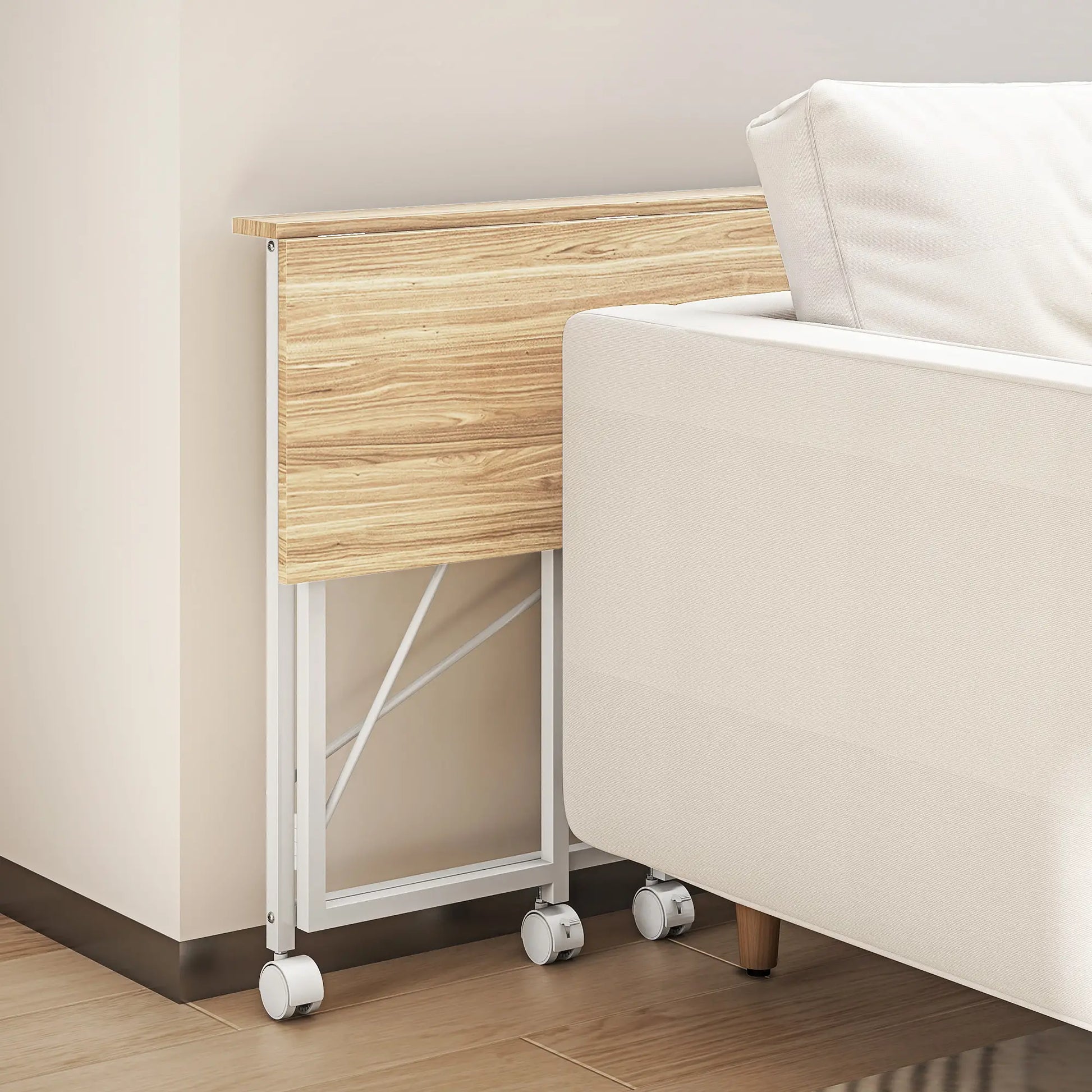 ESCRITORIO PLEGABLE CON RUEDAS FLEXIROLL 80x40 CM NATURAL Y BLANCO image 2