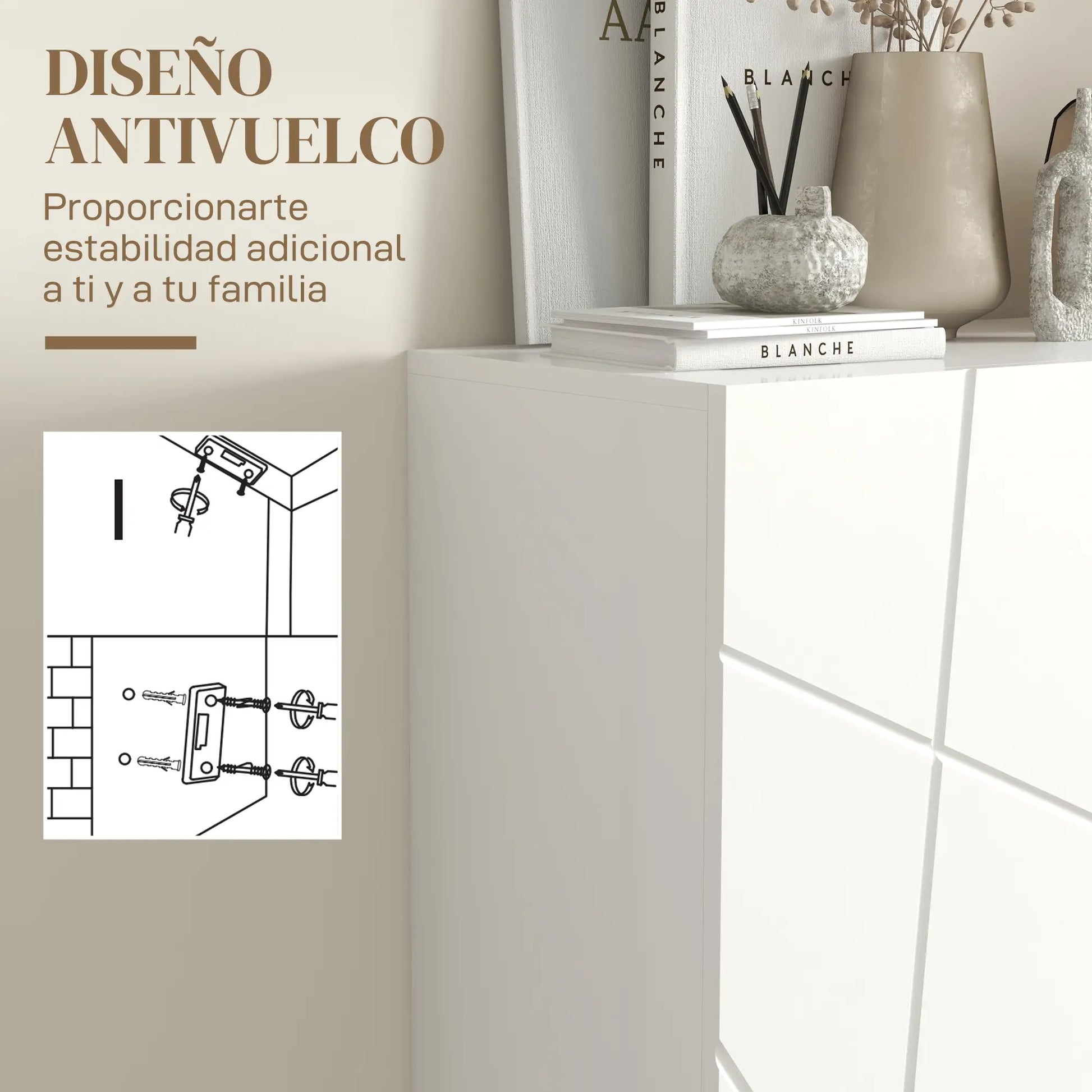 ARMARIO ZAPATERO BLANCO CON ESTANTES AJUSTABLES Y CIERRE SUAVE image 5