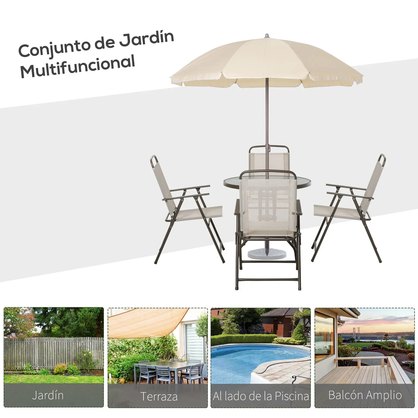 CONJUNTO DE JARDÍN 4 SILLAS + MESA + PARASOL SUN GARDEN BEIGE image 4