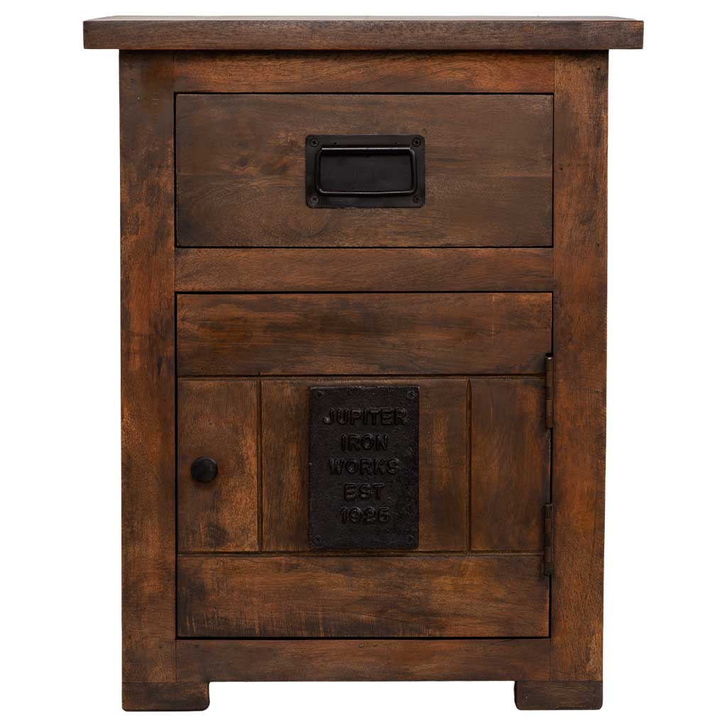 MESITA ÓXIDO ARTESANAL DE MADERA MACIZA CON 1 PUERTA Y 1 CAJÓN image 3