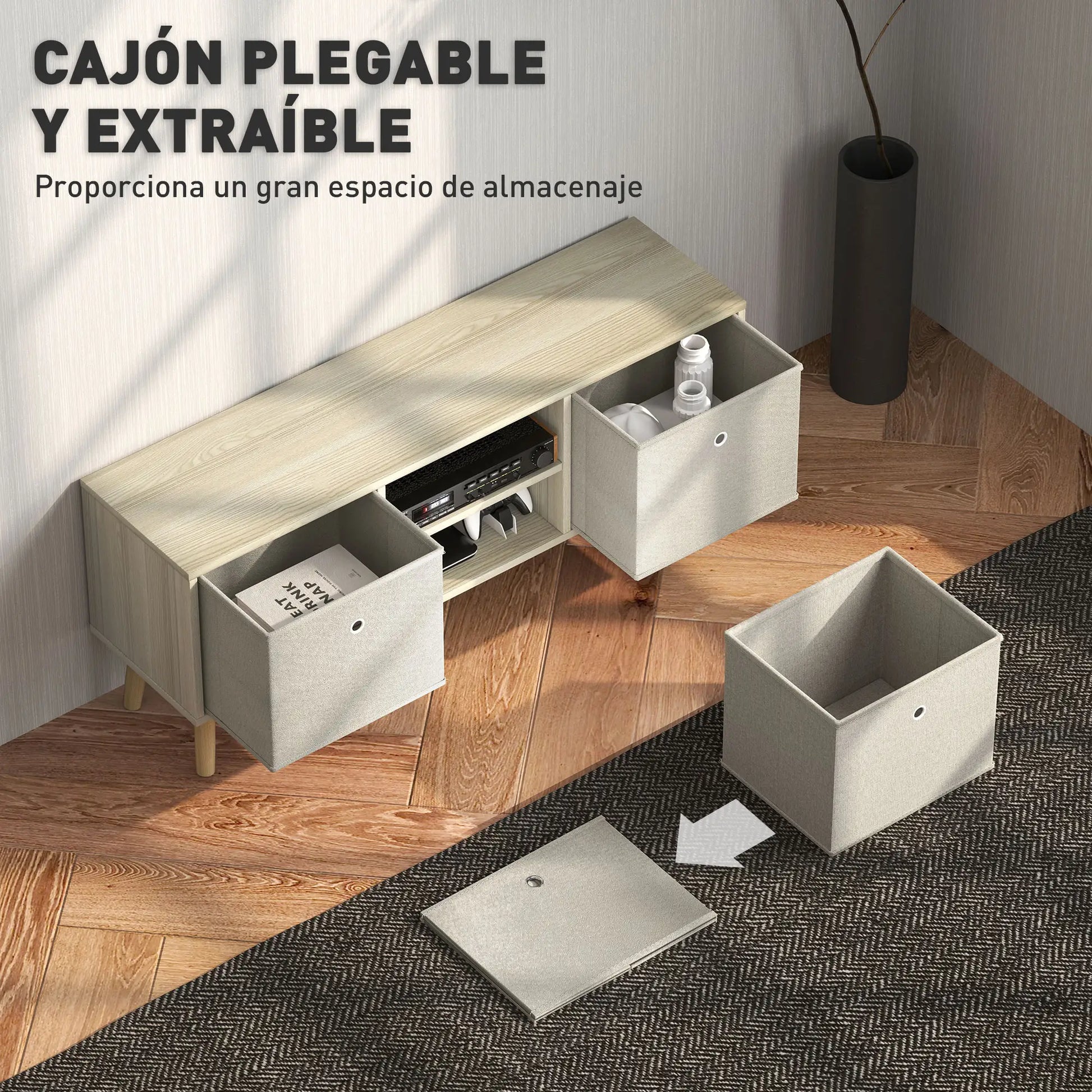 MUEBLE TV 110 CM MADERA CLARA & BEIGE image 7