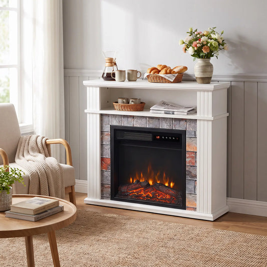 🔥 CHIMENEA ELÉCTRICA WHITE ELEGANCE 88 – BLANCA CON REPISA, EFECTO LLAMA Y CALEFACCIÓN DE 1800 W