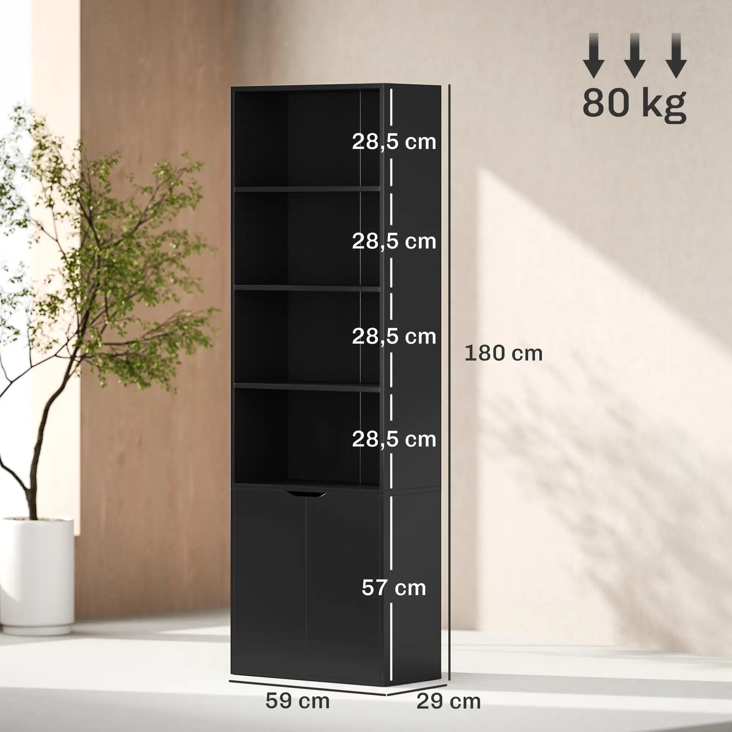 📚 Librería Vertical NEXUS – 6 Niveles con Puerta 180 cm