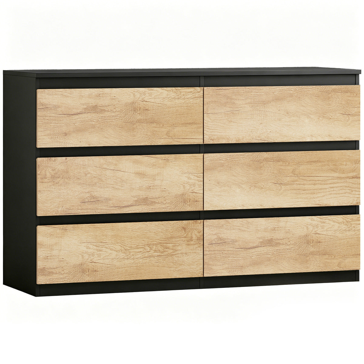 🖤 CÓMODA OAK BLACK 6C – 6 CAJONES NEGRO Y ROBLE SIN TIRADORES 120 CM