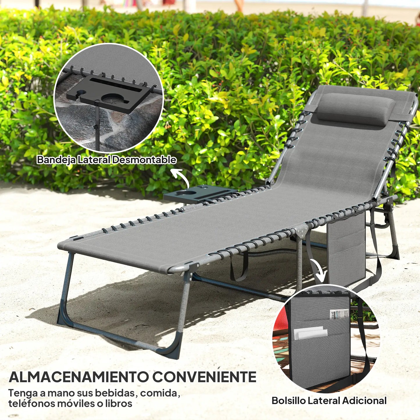 TUMBONA DE JARDÍN PLEGABLE RECLINABLE STEEL COMFORT PRO GRIS image 2