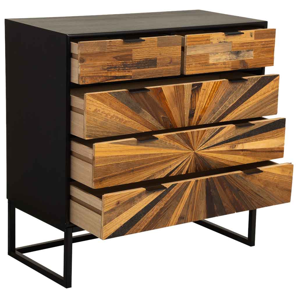 CÓMODA TAKI DE MADERA RECUPERADA NEGRA 5 CAJONES image 1