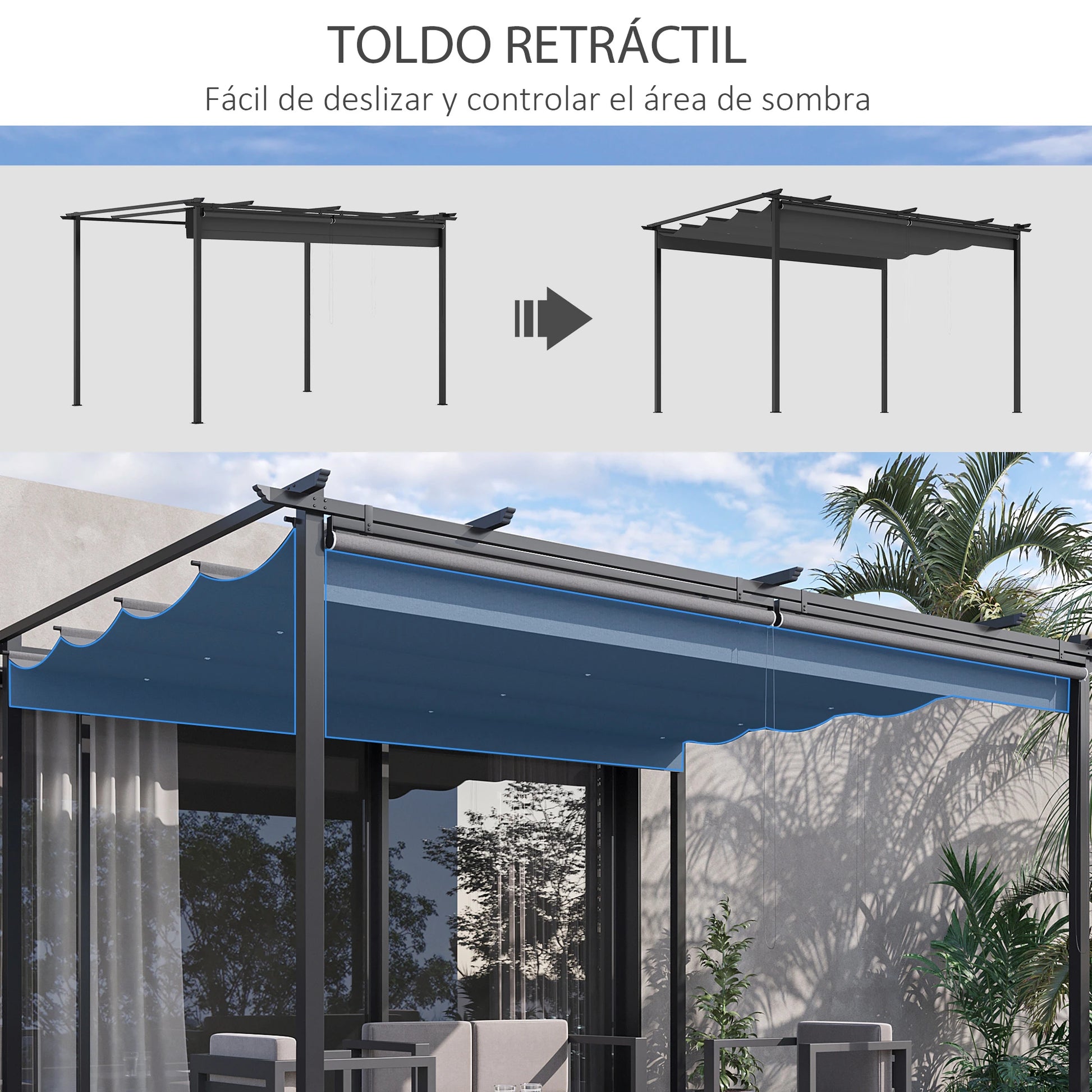 PÉRGOLA DE JARDÍN SOMBRA NOVA 4X3 CON TECHO RETRÁCTIL Y 4 CORTINAS image 1