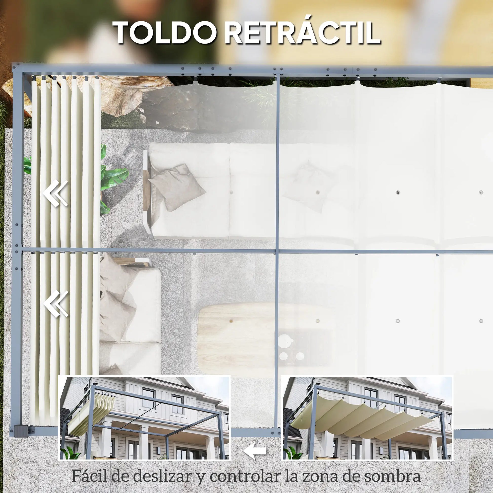PÉRGOLA DE ALUMINIO SOLARYA 430 LED CON TECHO RETRÁCTIL Y LUCES SOLARES image 4