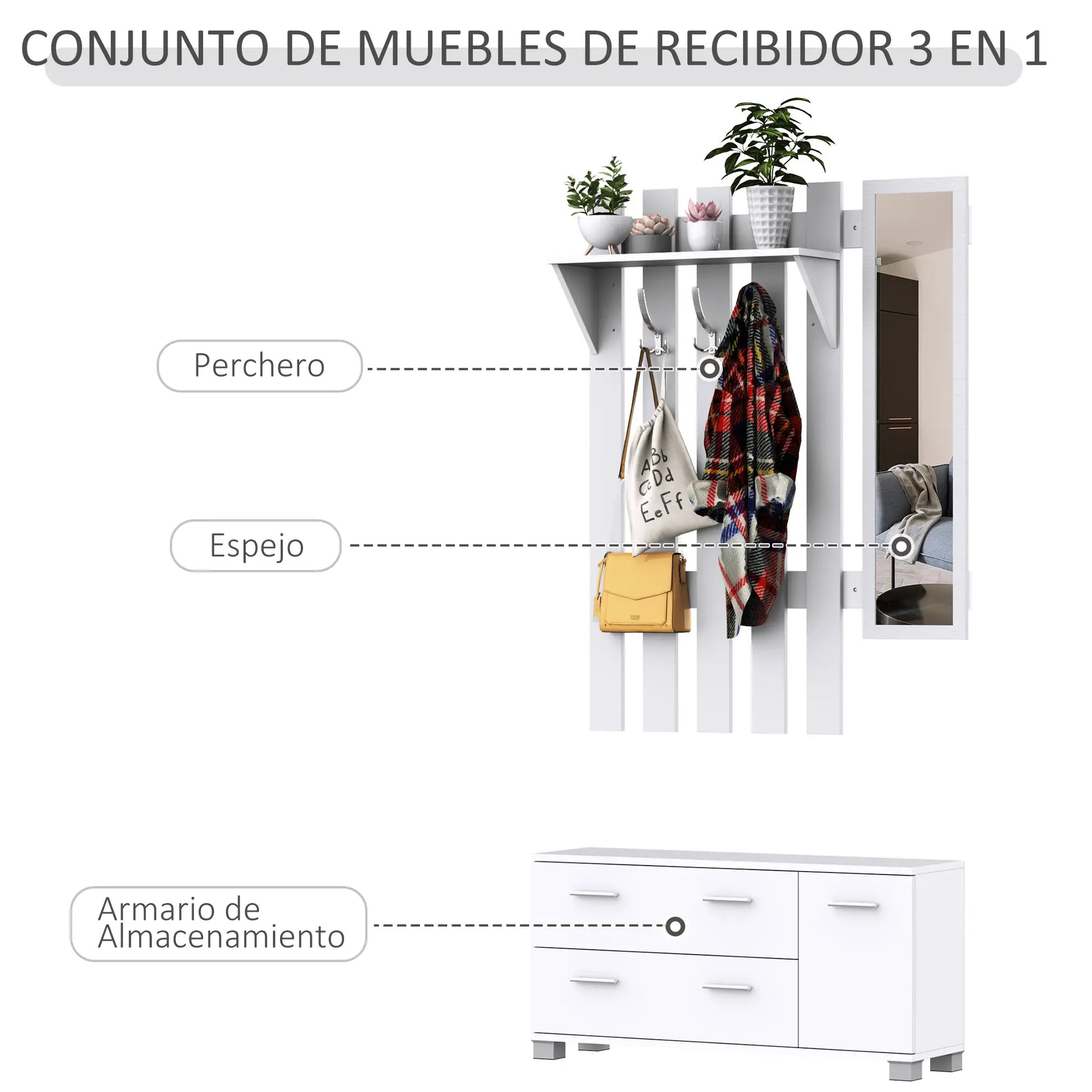 RECIBIDOR WHITE ENTRY&GO 3 EN 1 image 1