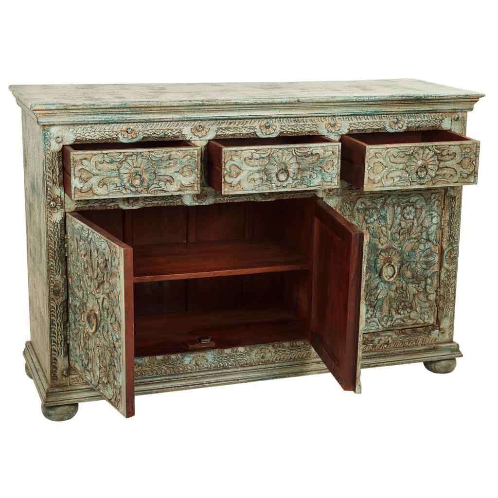 APARADOR DALIAN ARTESANAL DE MADERA TALLADA VERDE AGUAMARINA image 2