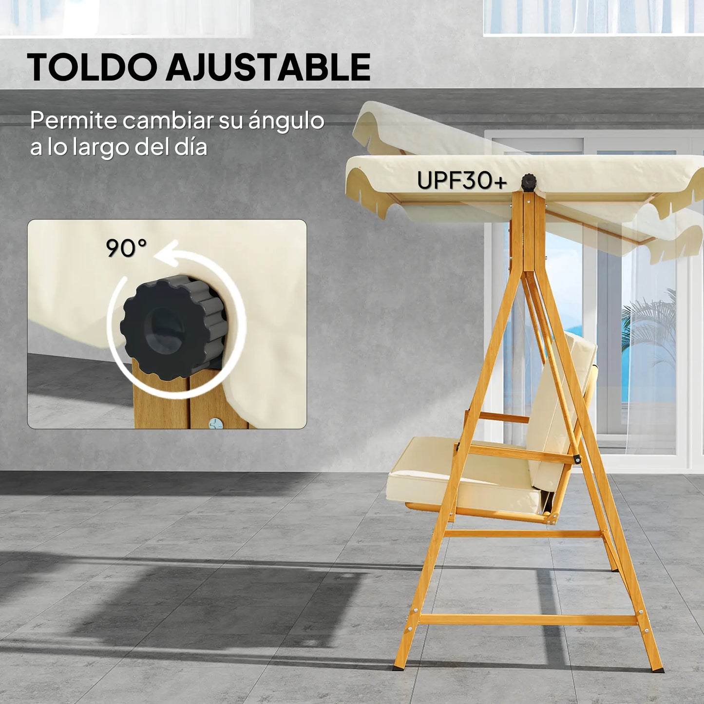 COLUMPIO DE JARDÍN 3 PLAZAS CON TOLDO AJUSTABLE MODELO ARENA image 6