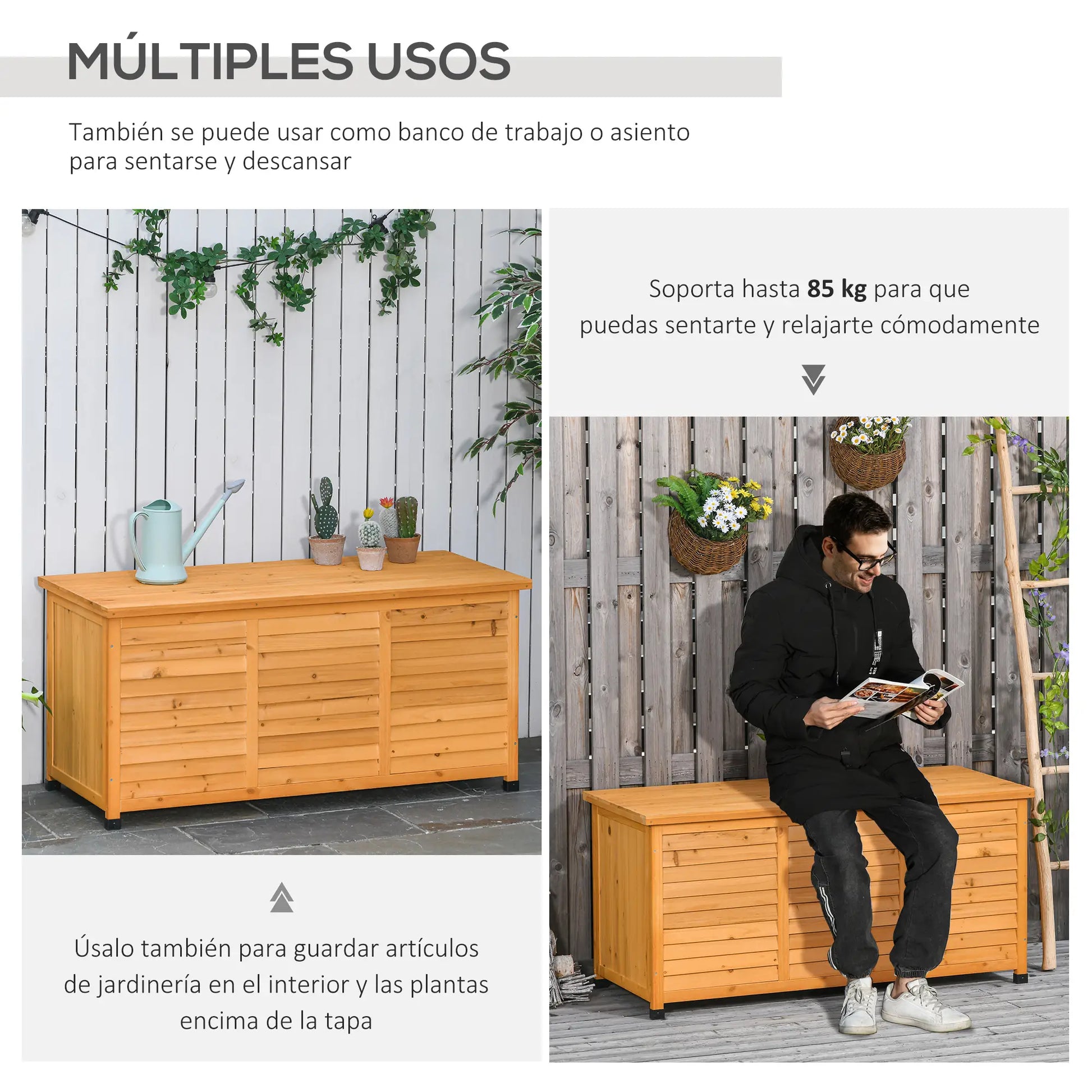 BAÚL DE MADERA EXTERIOR CON TAPA ABRIBLE Y DISEÑO PERSIANA image 4