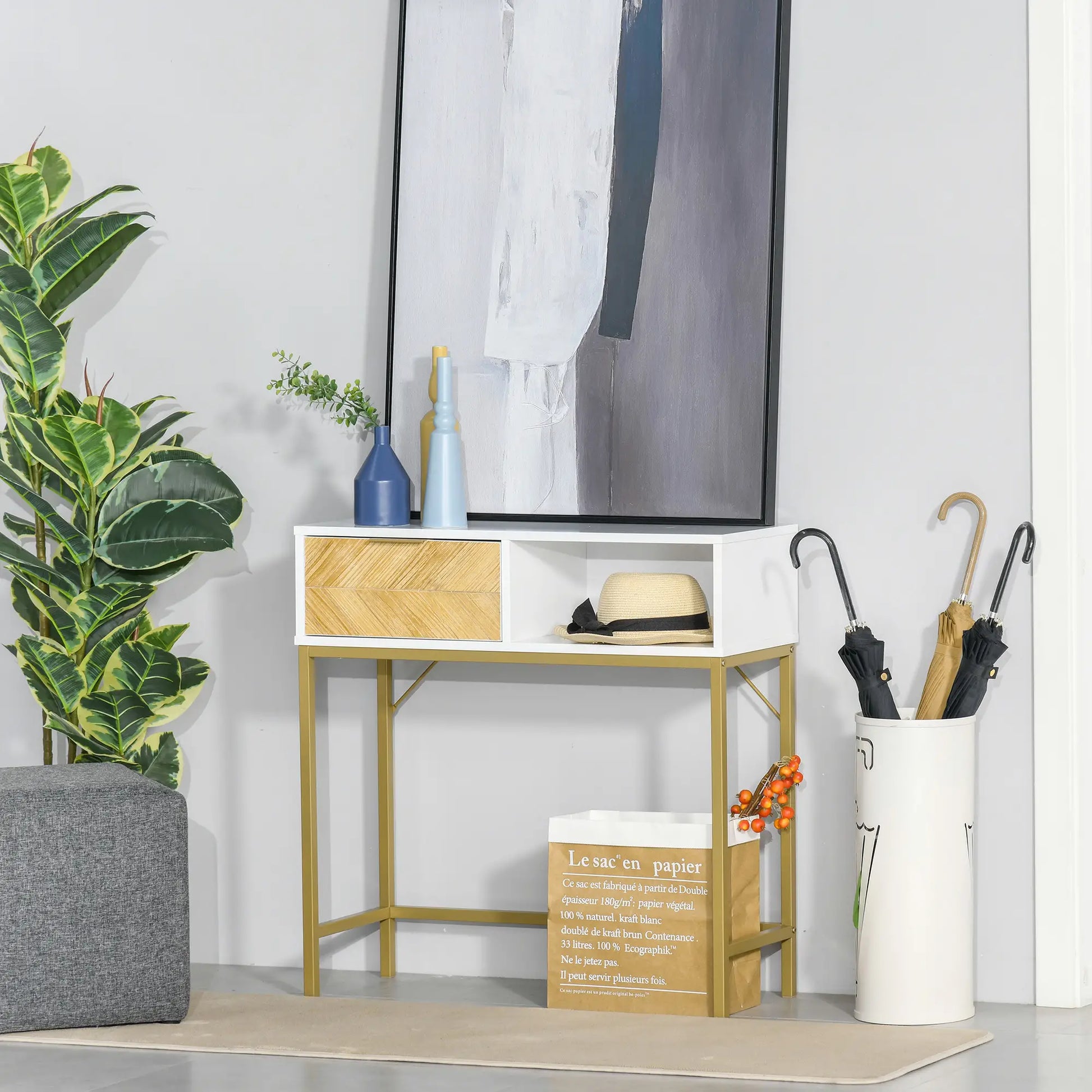 CONSOLA MODERNA BLANCO & DORADO “ELEGANCE GOLD SINGLE DRAWER” image 0