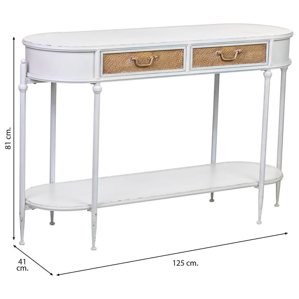 KIT RECIBIDOR ALKA DE METAL BLANCO ENVEJECIDO 2 CAJONES + 1 BALDA image 1