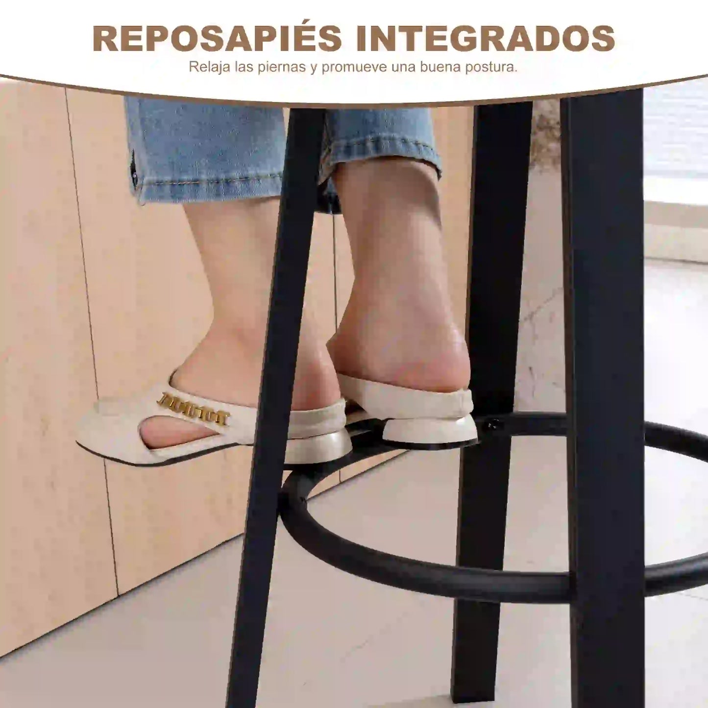 🪑 Juego de 2 Taburetes Altos de Cocina Giratorios Tapizados en PU Marrón Oscuro – Con Respaldo, Reposapiés y Estructura Metálica