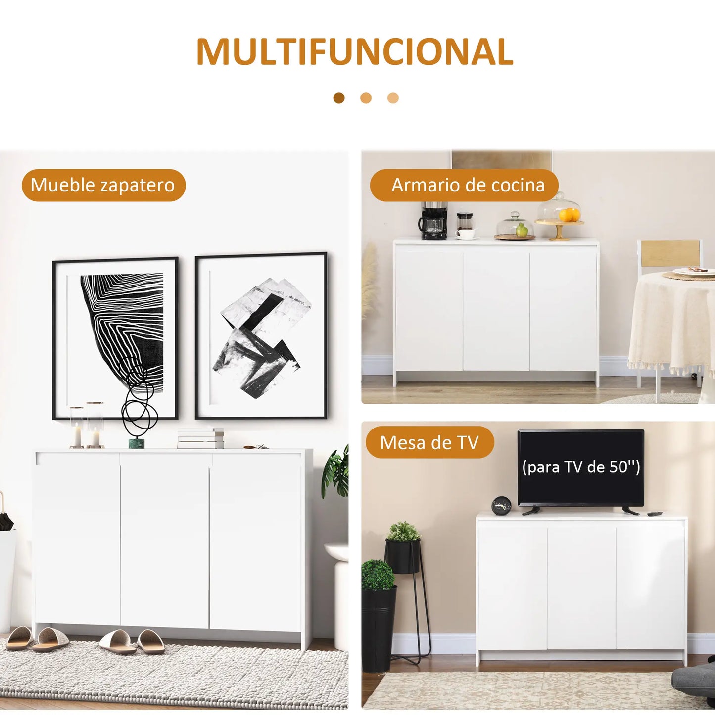 MUEBLE APARADOR BLANCO MULTIFUNCIONAL 120 CM – SOPORTE TV HASTA 50” image 1