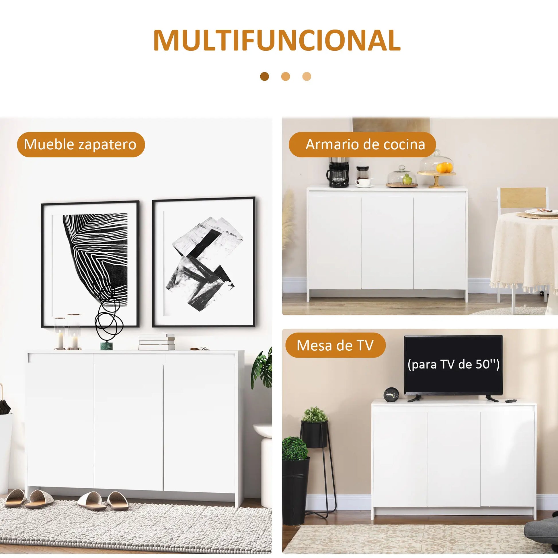 MUEBLE APARADOR BLANCO MULTIFUNCIONAL 120 CM – SOPORTE TV HASTA 50” image 1