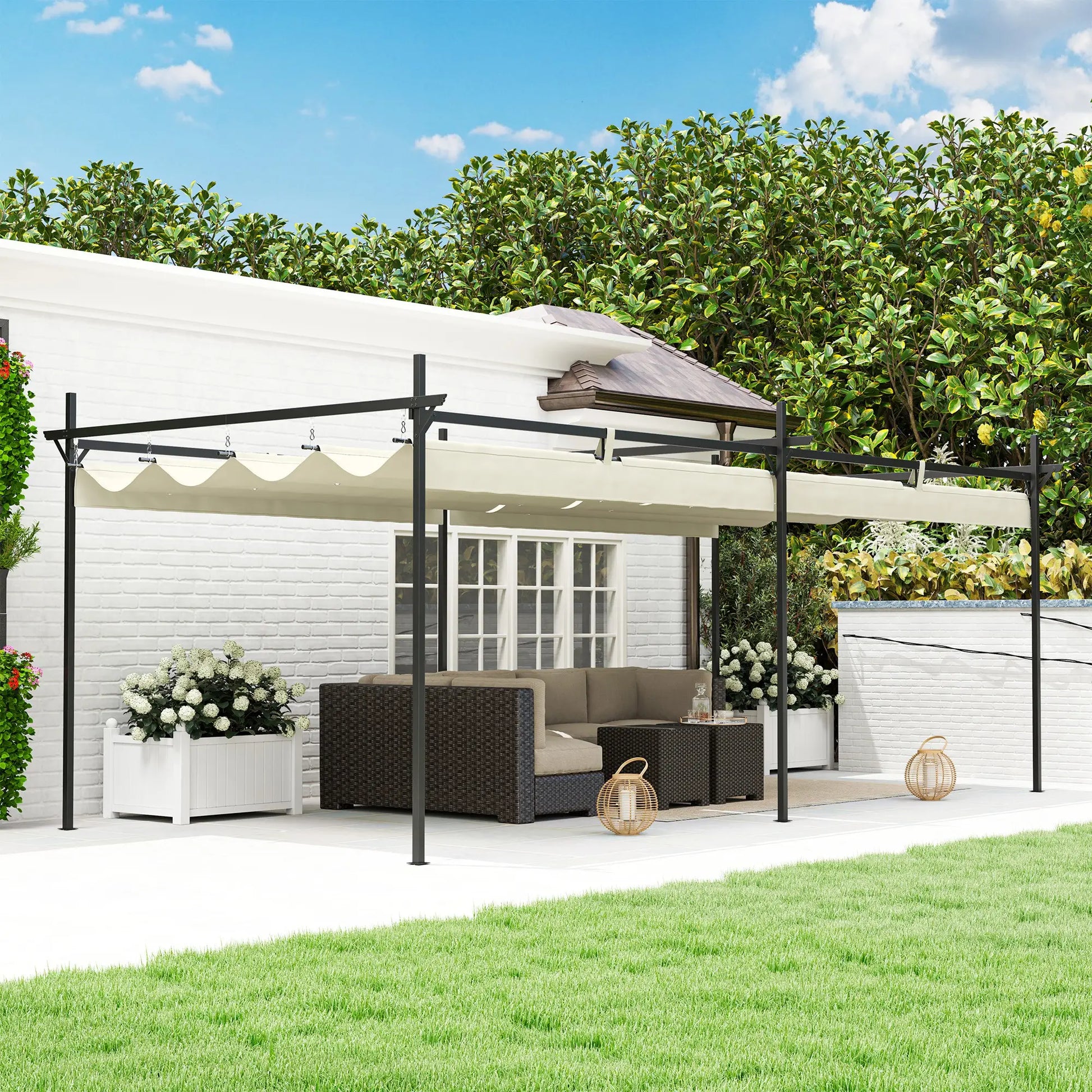 PÉRGOLA DE JARDÍN LUMINA SOL 6X3 CON TECHO RETRÁCTIL CREMA image 4