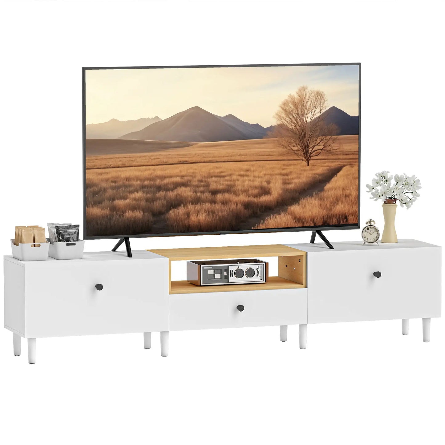 MUEBLE TV 200 CM BLANCO & MADERA NATURAL image 2