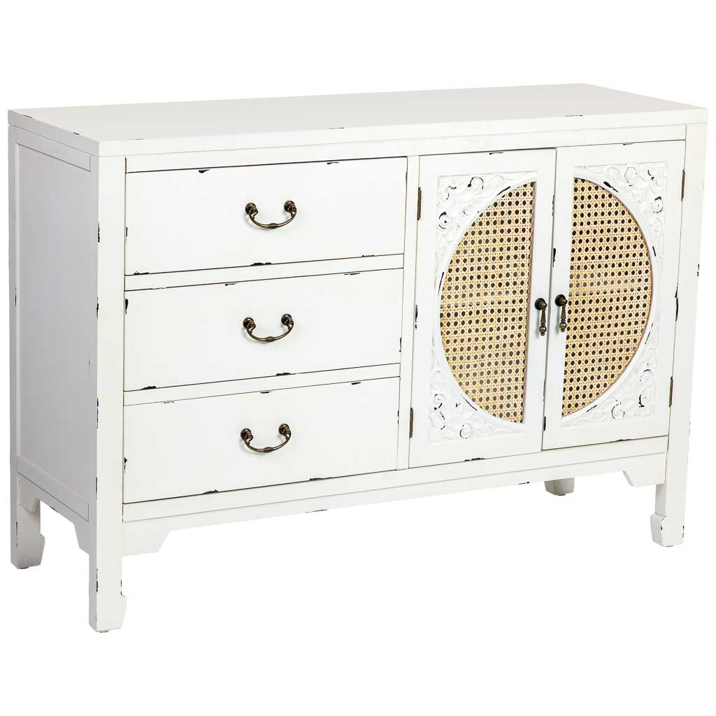 APARADOR ALIKA DE MADERA Y RATÁN CON 3 CAJONES Y 2 PUERTAS BLANCO image 1