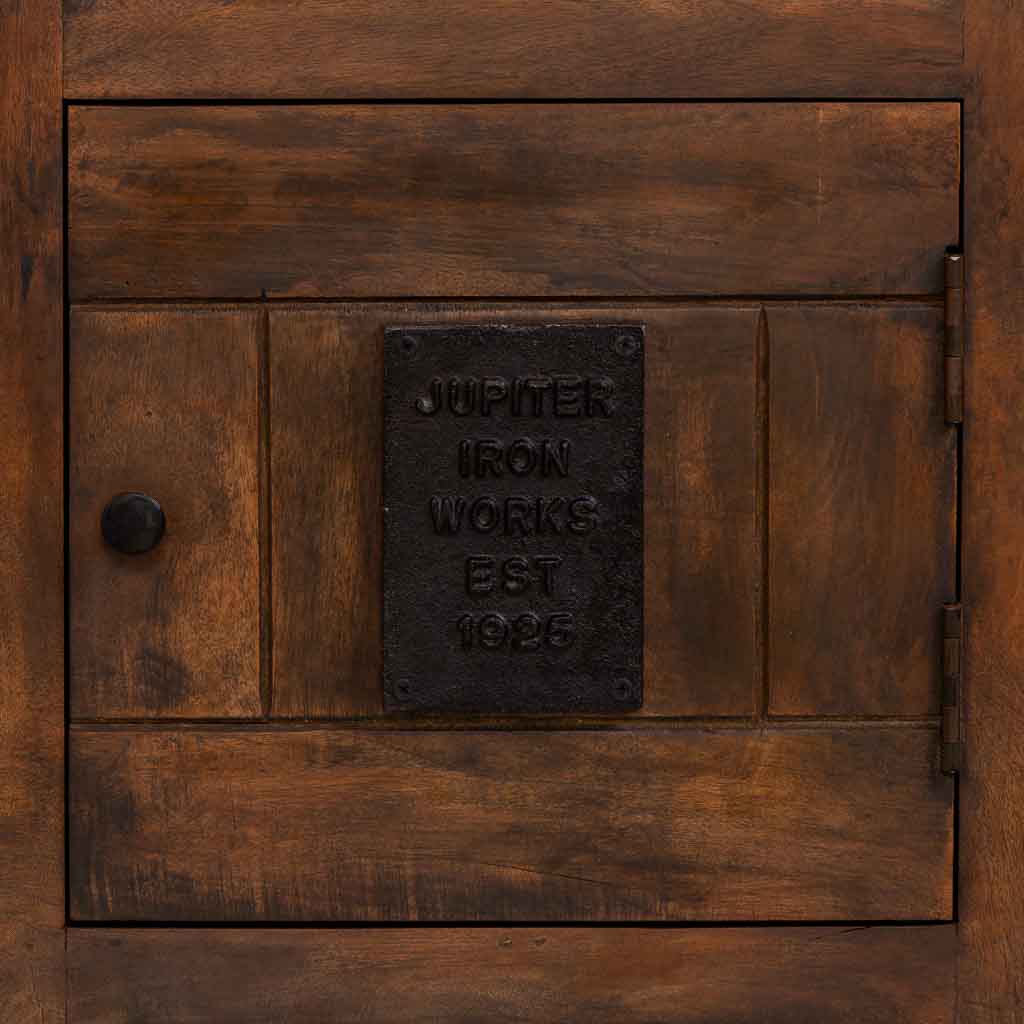 MESITA ÓXIDO ARTESANAL DE MADERA MACIZA CON 1 PUERTA Y 1 CAJÓN image 4
