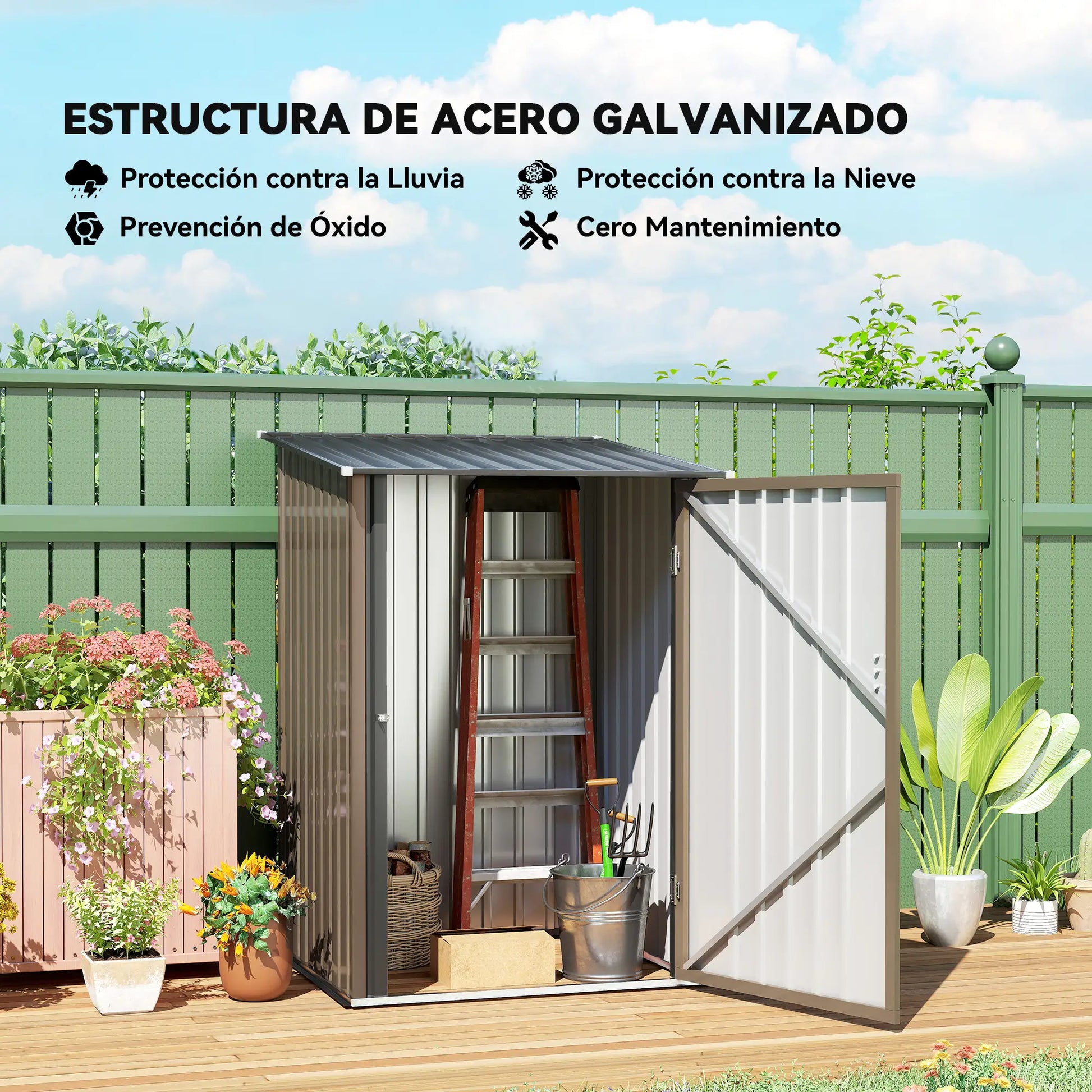 CASETA DE JARDÍN METÁLICA 0,92 M² MARRÓN CON CERRADURA – MODELO ATLAS image 3