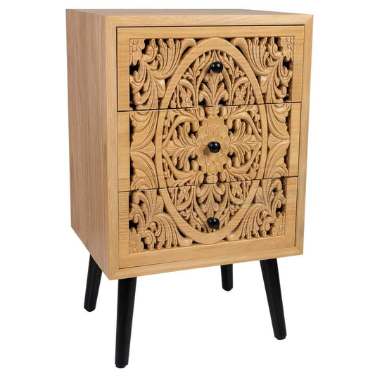 MESITA DE MADERA MARRÓN DE 3 CAJONES – COLECCIÓN DAVIS image 0