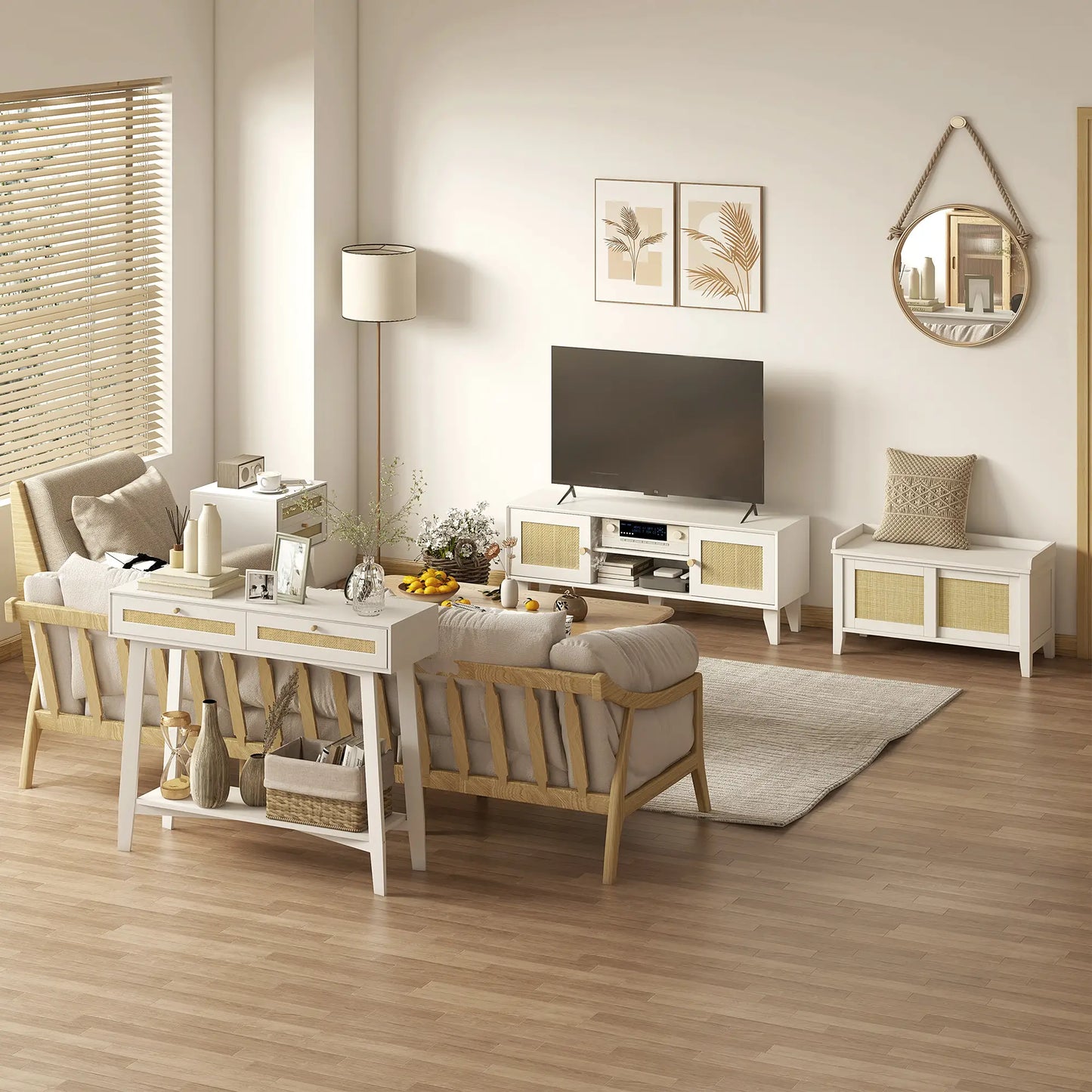 CONSOLA BOHO RATÁN “CANNAGE WHITE DOUBLE DRAWER” image 9