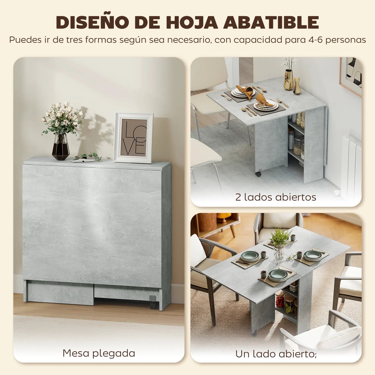 MESA DE COCINA PLEGABLE CON RUEDAS Y ALAS ABATIBLES 140 CM image 11