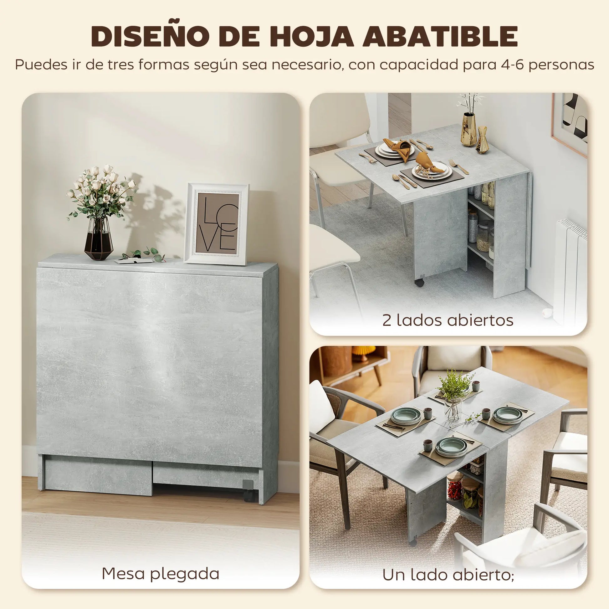 MESA DE COCINA PLEGABLE CON RUEDAS Y ALAS ABATIBLES 140 CM image 11