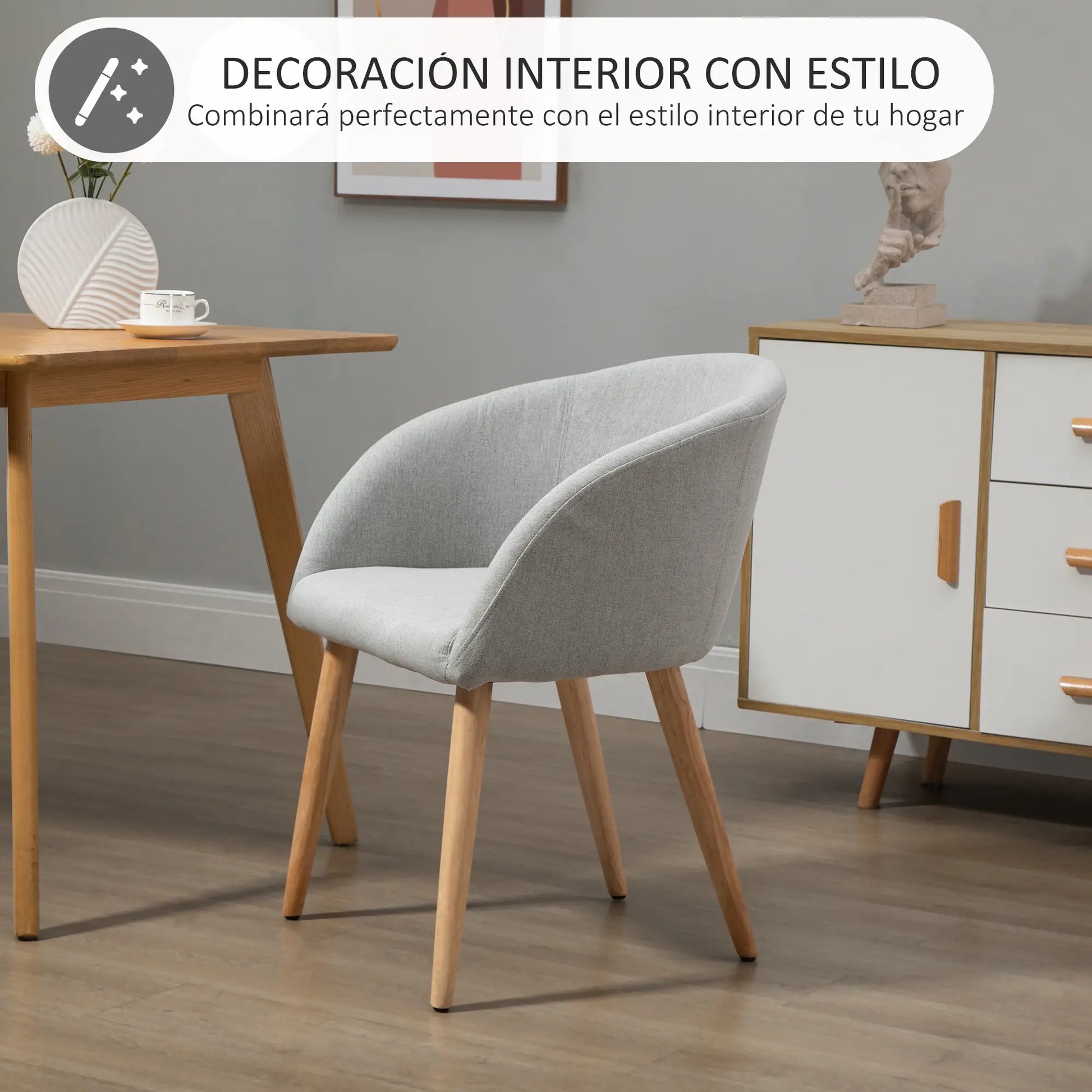 SILLA DE COMEDOR TAPIZADA EN LINO SINTÉTICO – GRIS image 3