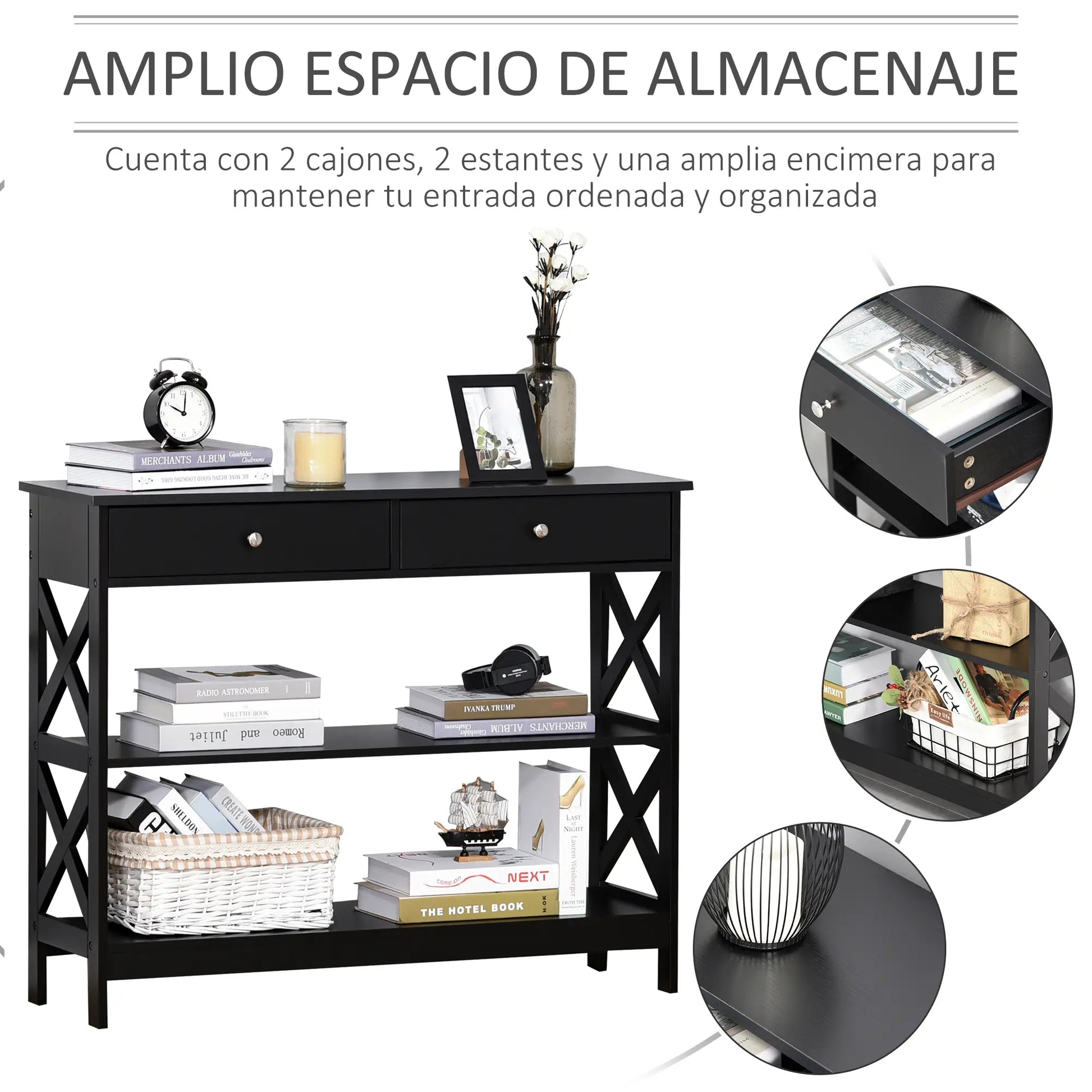 CONSOLA MODERNA NEGRA “BLACK X-LINE DOUBLE DRAWER” image 8