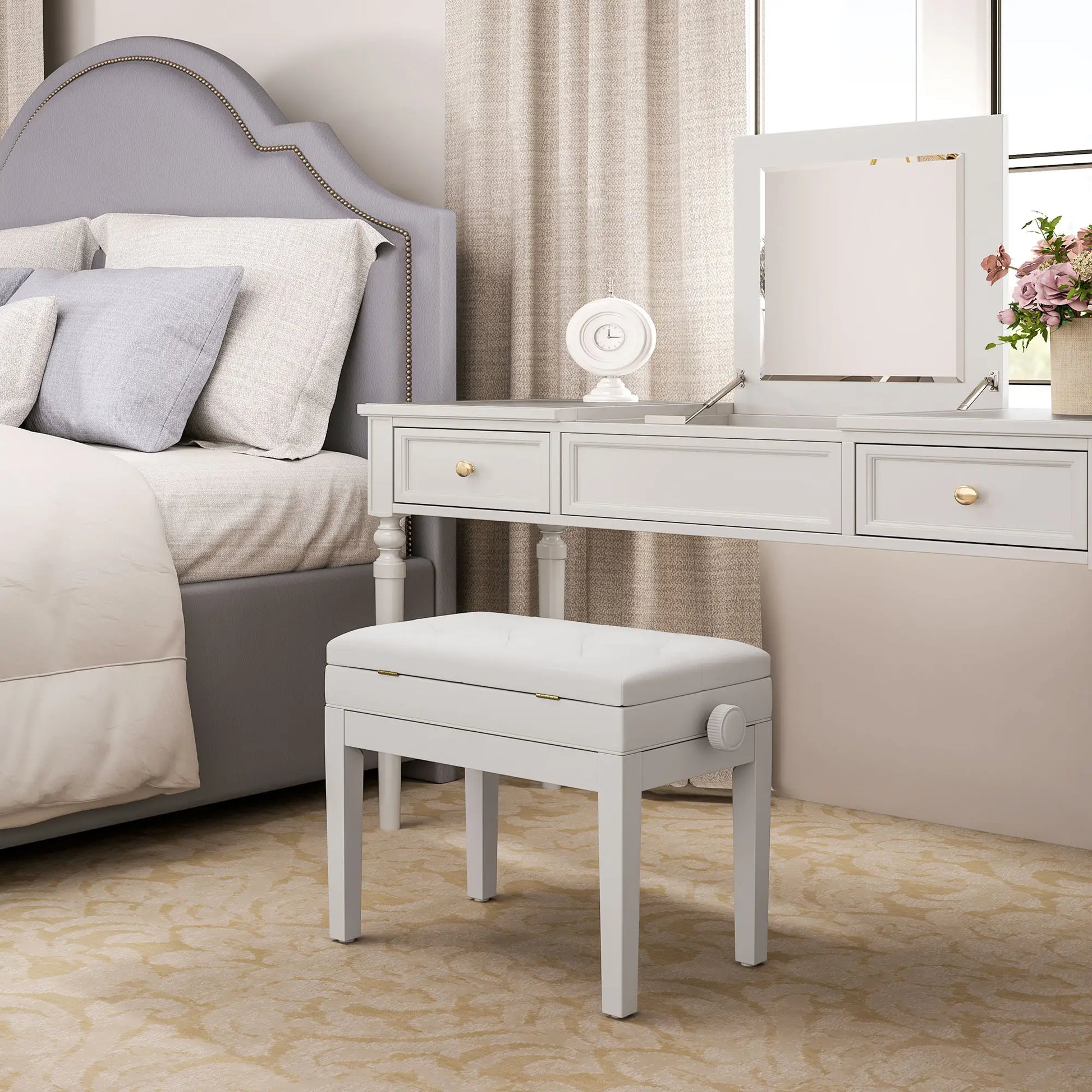 BANQUETA DE PIANO HARMONY LIFT BLANCA AJUSTABLE CON ALMACENAJE image 6