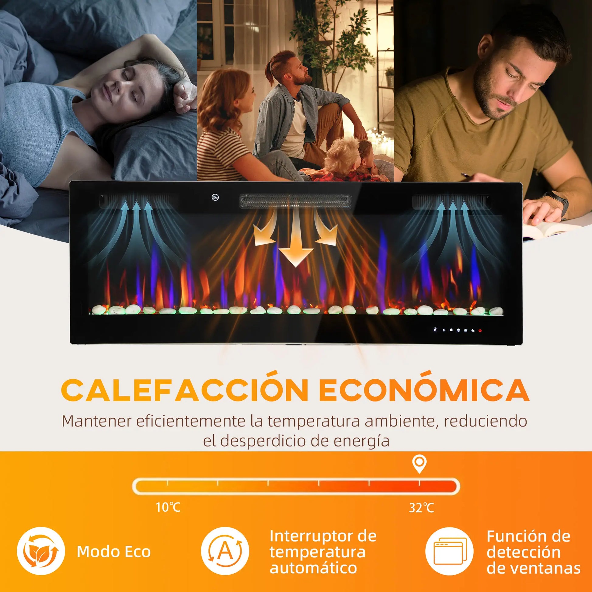 CHIMENEA ELÉCTRICA ULTRAFINA FLAMEVIEW 3D 1800W EMPOTRABLE/PARED 127 CM image 4