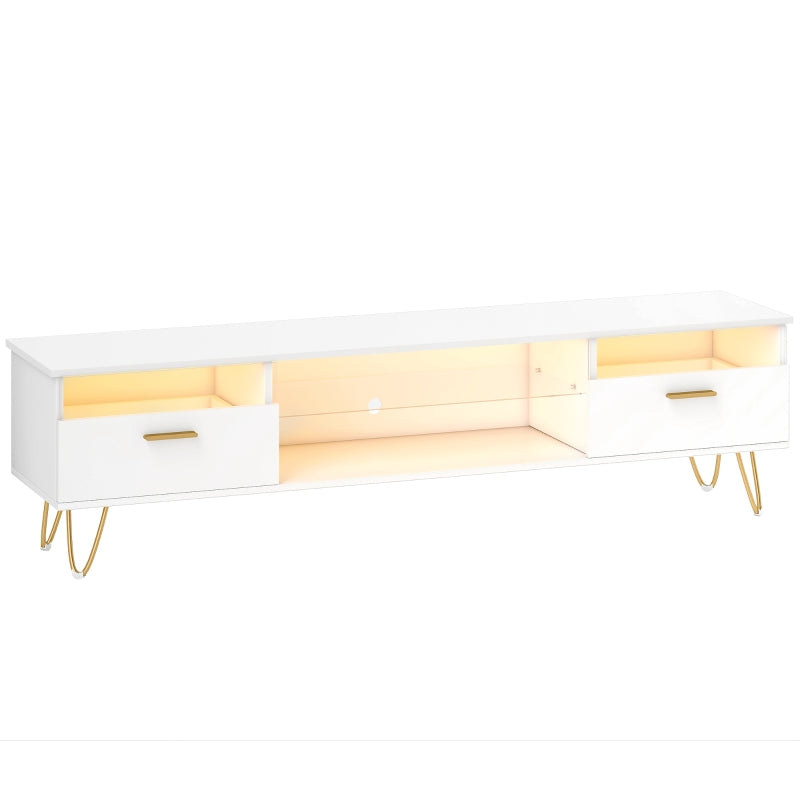 Mueble TV Blanco con LED RGB y Patas Doradas 160 cm image 1
