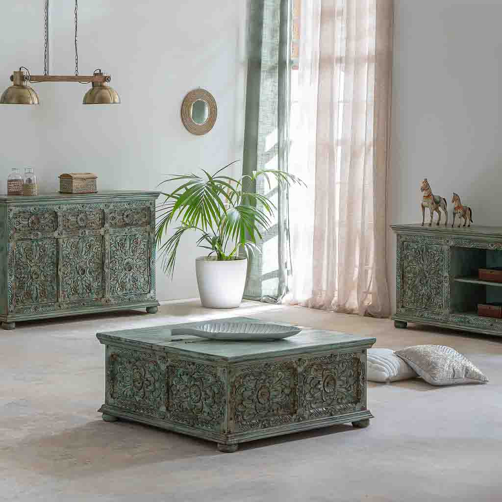 MESA BAÚL DE CENTRO DALIAN ARTESANAL VERDE AGUAMARINA image 0