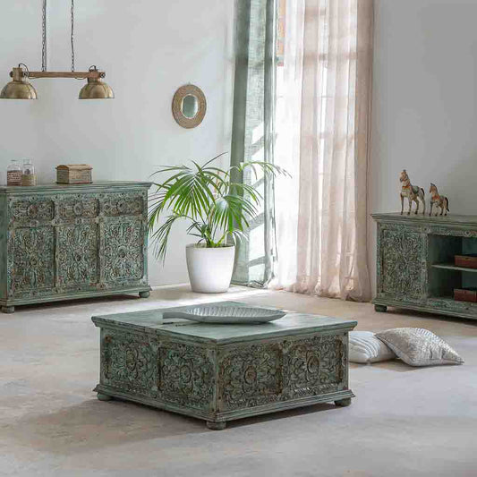 MESA BAÚL DE CENTRO DALIAN ARTESANAL VERDE AGUAMARINA image 0