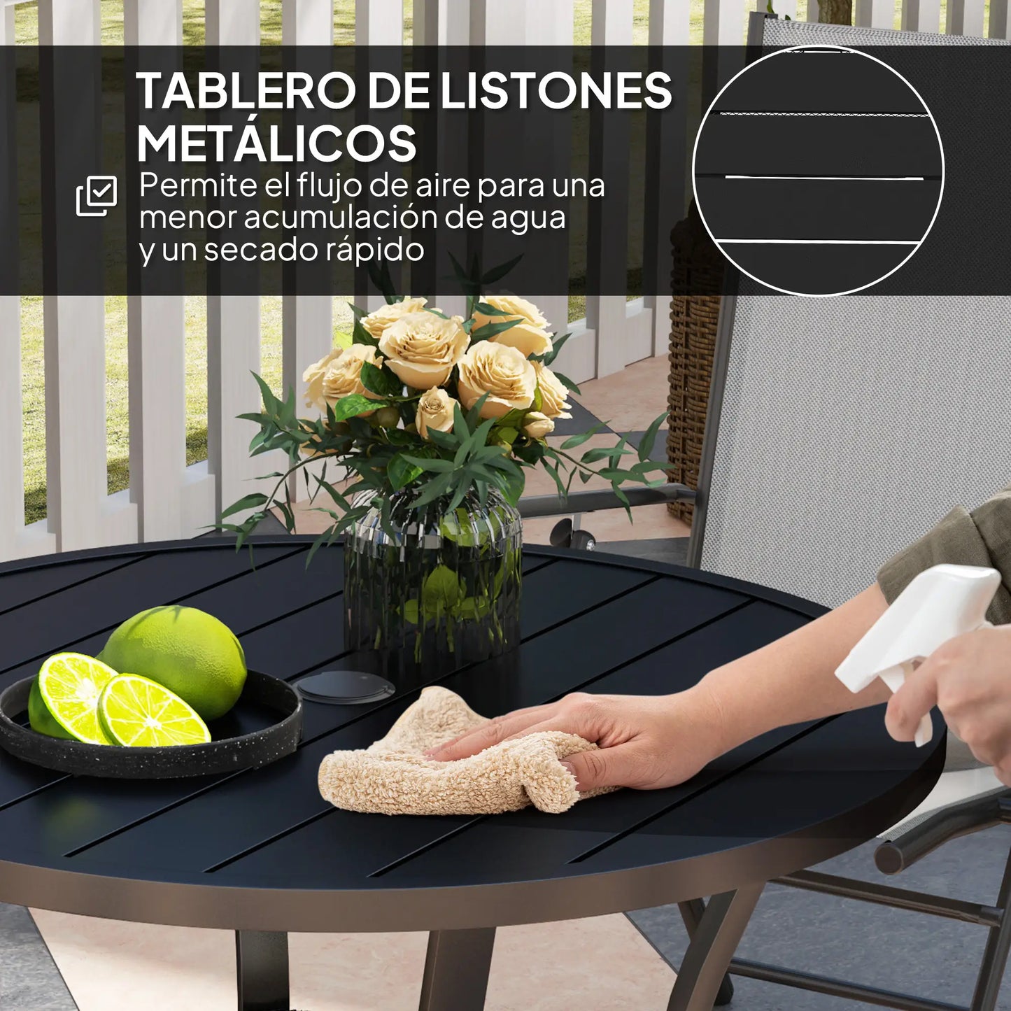 MESA DE COMEDOR EXTERIOR REDONDA BLACK SHADE Ø90 CM – CON ORIFICIO PARA SOMBRILL image 3